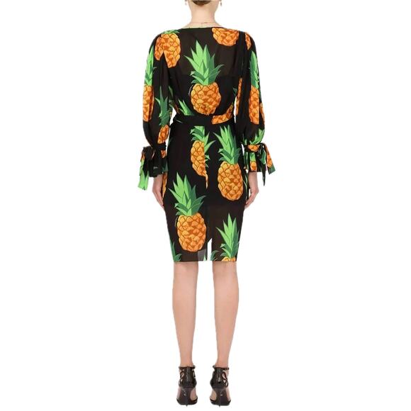 Dolce & Gabbana Runway Pineapple Wrap Silk Mini Dress Multicolor IT 42 M - Picture 6 of 13